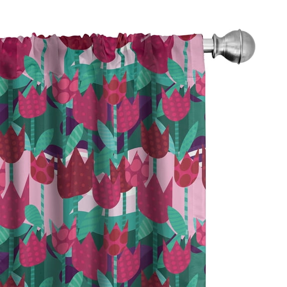 Ambesonne Floral Window Curtains, Abstract Tulips Flowers, Each 28" W x 84" L, Jade Green and Red