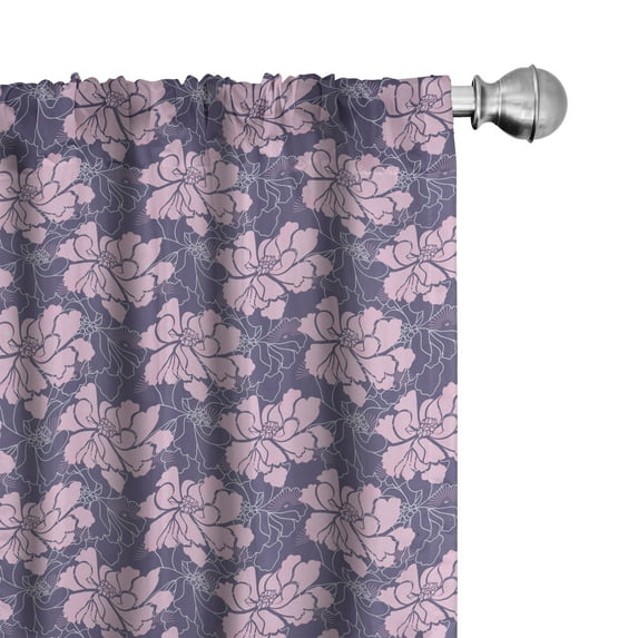 Ambesonne Floral 4-Panel Curtains, Asters and Silhouettes Art, 56"x84", Dark Indigo Pale Pink
