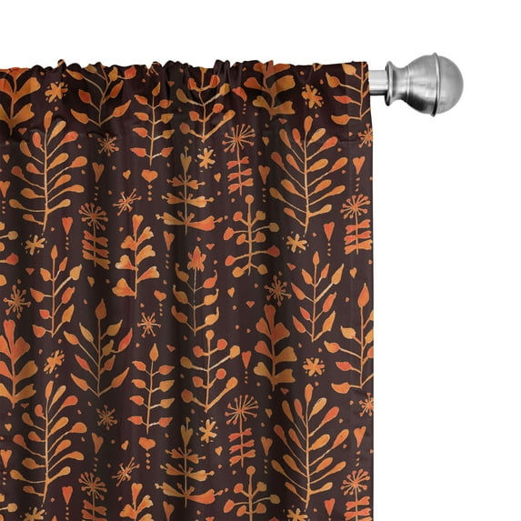 Ambesonne Floral Window Curtains, Autumn Season Leaves, Each 28" W x 63" L, Orange Maroon