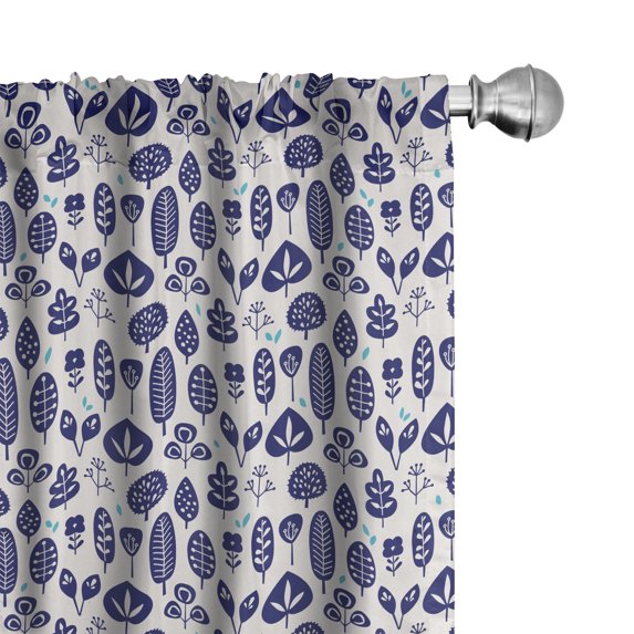 Ambesonne Floral Window Curtains, Autumnal Trees Flowers Art, Each 28" W x 63" L, Dark Lavender Ivory