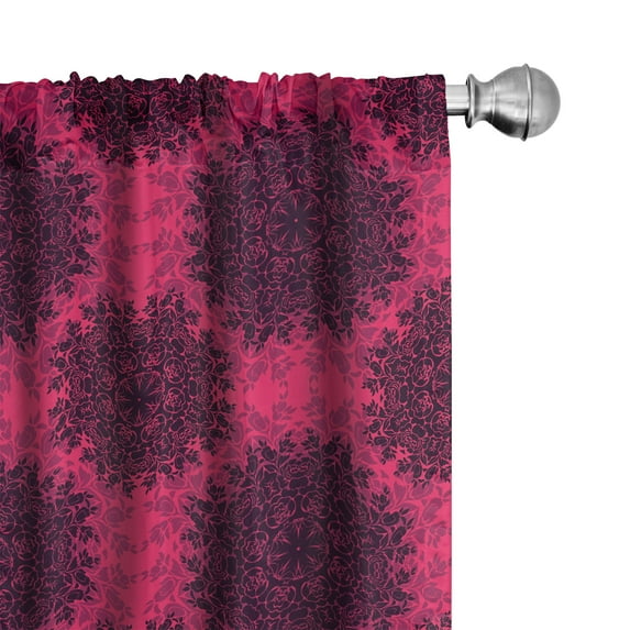 Ambesonne Floral Window Curtains, Baroque Roses Mandala, Each 28" W x 95" L, Hot Pink Dark Purple