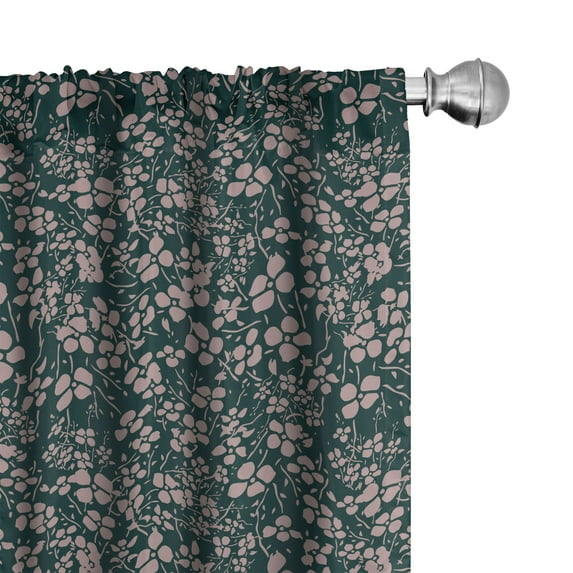 Ambesonne Floral Window Curtains, Bicolor Spring Meadow Flora, Each 28" W x 84" L, Hunter Green Grey Pink