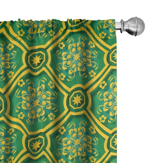 Ambesonne Floral 4-Panel Curtains, Bicolour Ornamental Motifs, 56"x63", Jade Green Earth Yellow