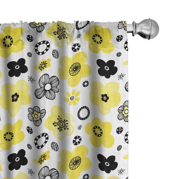 Ambesonne Floral 4-Panel Curtains, Bicolour Spring Flowers, 56"x84", Yellow Indigo