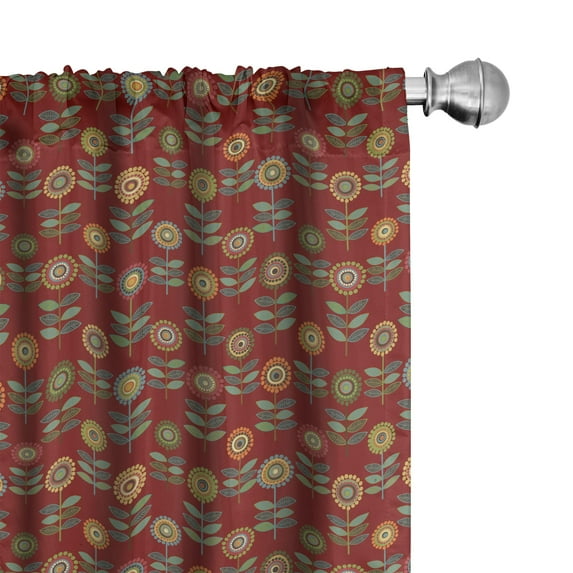 Ambesonne Floral 4-Panel Curtains, Bizarre Flower Silhouettes, 56"x95", Burgundy and Multicolor