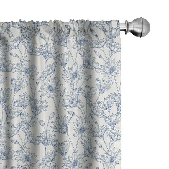 Ambesonne Floral Window Curtains, Blooming Asters and Daisies, Each 28" W x 95" L, Dark Teal and Coconut