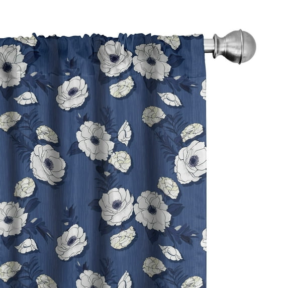 Ambesonne Floral 4-Panel Curtains, Blooming Clove Flowers Art, 56"x84", Night Blue Cream