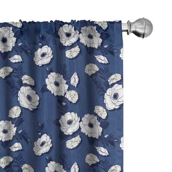 Ambesonne Floral 4-Panel Curtains, Blooming Clove Flowers Art, 56"x95", Night Blue Cream