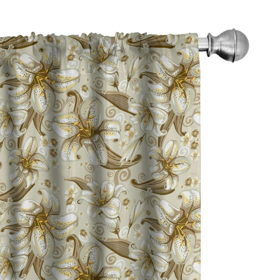 Ambesonne Floral Window Curtains, Blooming Flowers Petals, Each 28" W x 63" L, White Yellow Beige