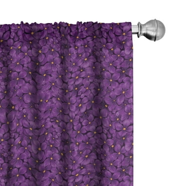 Ambesonne Floral 4-Panel Curtains, Blooming Lilac Composition, 56"x95", Purple and Marigold