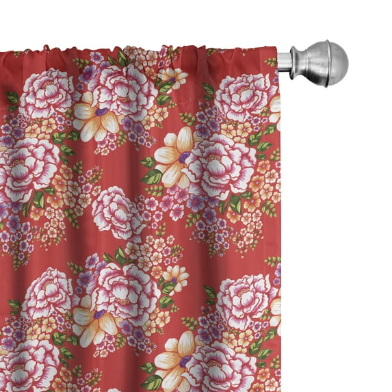 Ambesonne Floral Window Curtains, Blooming Peony Bouquets Art, Each 28" W x 84" L, Scarlet and Multicolor