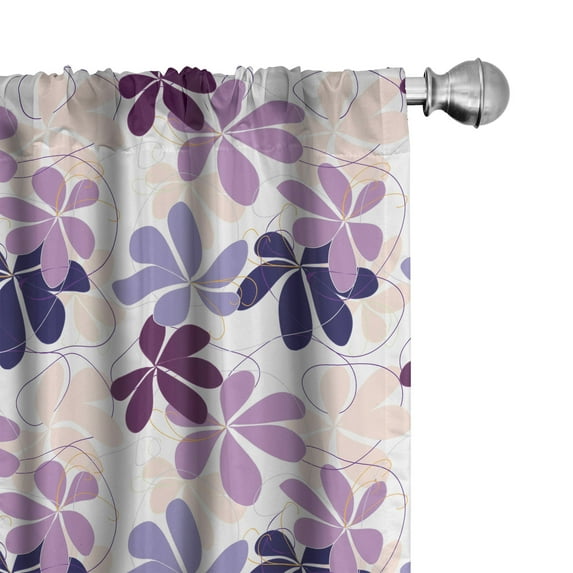 Ambesonne Floral Window Curtains, Blooming Spring Petals, Each 28" W x 84" L, Purple Lilac Peach