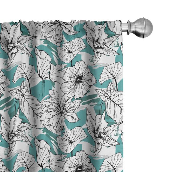 Ambesonne Floral 4-Panel Curtains, Blooming Tropical Flowers, 56"x84", Seafoam Charcoal Grey