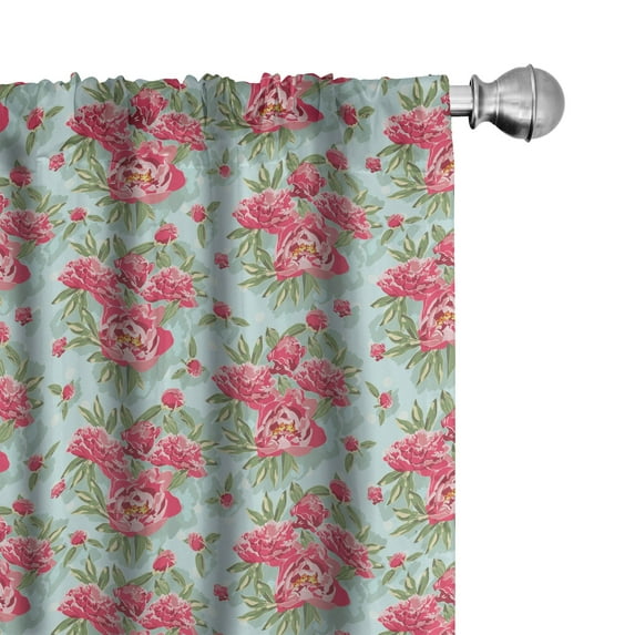 Ambesonne Floral 4-Panel Curtains, Blooming Vintage Garden Art, 56"x63", Blue Pink