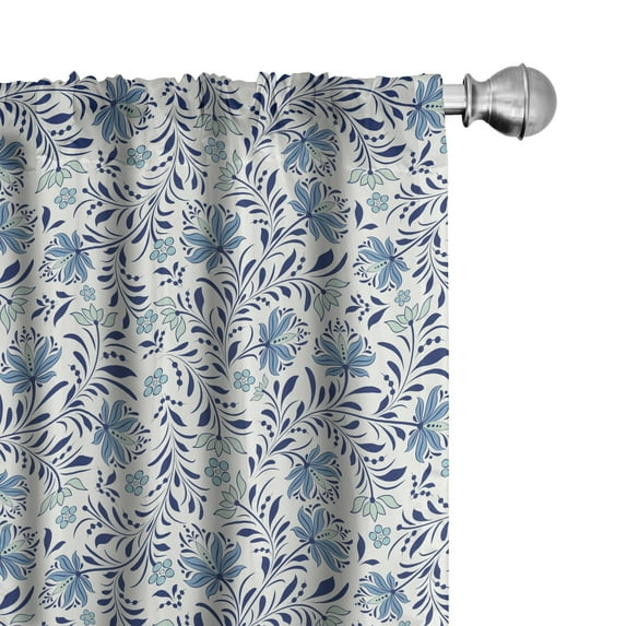 Ambesonne Floral Window Curtains, Blossoming Bluebelles, Each 28" W x 95" L, Turquoise Dark Blue