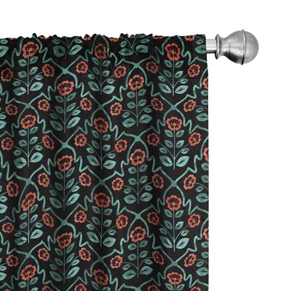 Ambesonne Floral Window Curtains, Blossoming Flowers Design, Each 28" W x 95" L, Charcoal Grey Aqua Coral