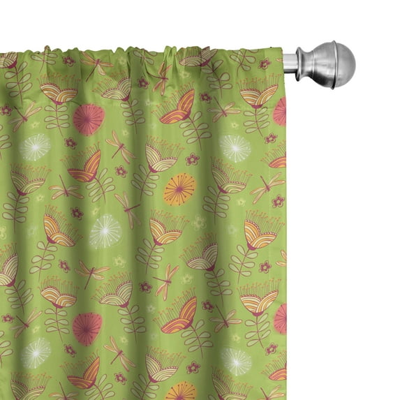 Ambesonne Floral Window Curtains, Bluebell Flowers, Each 28" W x 95" L, Green Pink