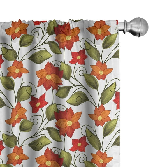Ambesonne Floral Window Curtains, Boho Herbs Lily Nature, Each 28" W x 63" L, Olive Green Orange White