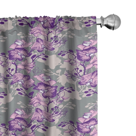 Ambesonne Floral Window Curtains, Botanical Dreamy Flower Art, Each 28" W x 84" L, Pale Eggplant and Rose