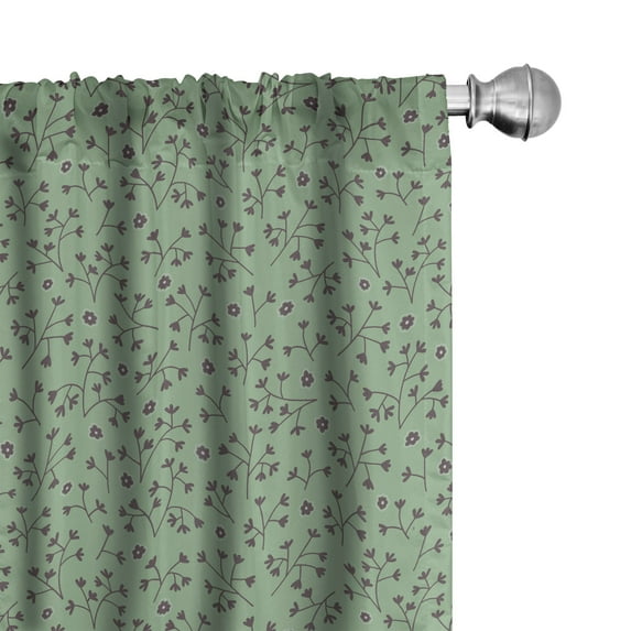 Ambesonne Floral 4-Panel Curtains, Botanical Elements Flowers, 56"x63", Peacock Green Eggplant