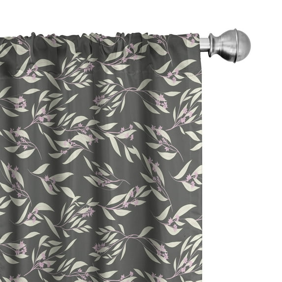 Ambesonne Floral Window Curtains, Botanical Pastel Eucalyptus, Each 28" W x 95" L, Charcoal Grey Pale Pink