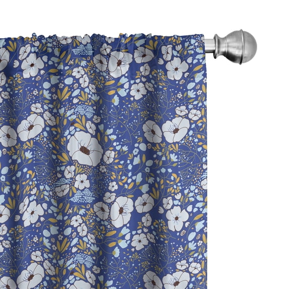 Ambesonne Floral Window Curtains, Branches Leaves and Berries, Each 28" W x 84" L, Dark Violet Mustard