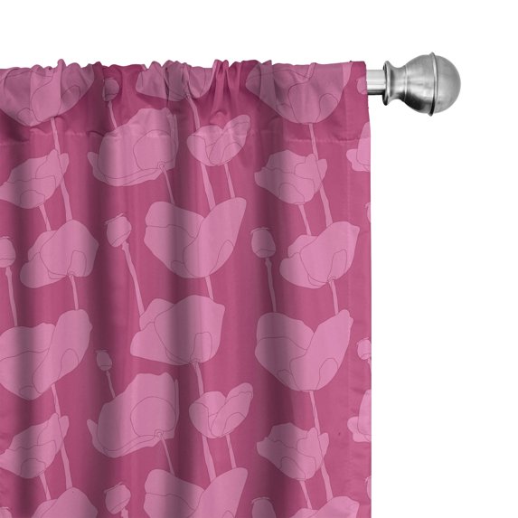 Ambesonne Floral Window Curtains, Budding Flower Silhouettes, Each 28" W x 95" L, Pink Dark Magenta