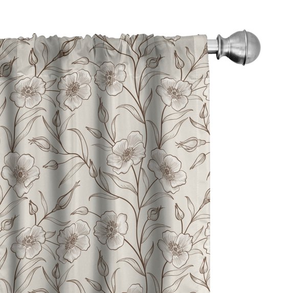 Ambesonne Floral 4-Panel Curtains, Buds Flower Petals Branches, 56"x95", Dark Rosewood Pale Tan