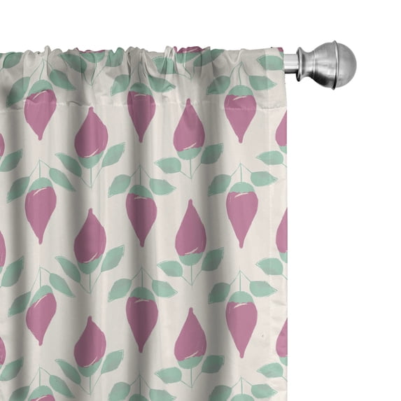 Ambesonne Floral Window Curtains, Cartoon Flower Buds Pattern, Each 28" W x 95" L, Almond Green and Pale Fuchsia