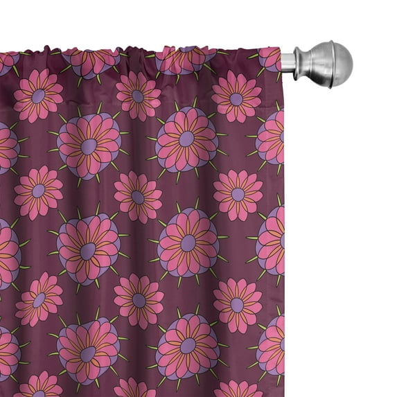 Ambesonne Floral Window Curtains, Cartoon Moroccan Flowers Art, Each 28" W x 63" L, Pale Purple and Dark Mauve