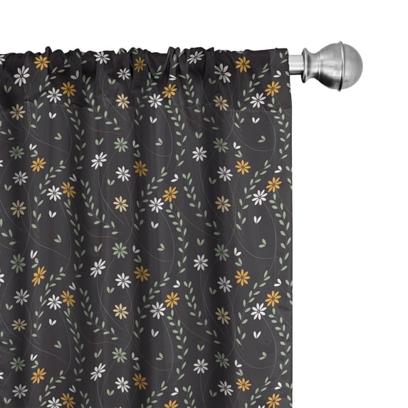 Ambesonne Floral Window Curtains, Chamomile Flowers Leaves, Each 28" W x 95" L, Dark Grey and Multicolor