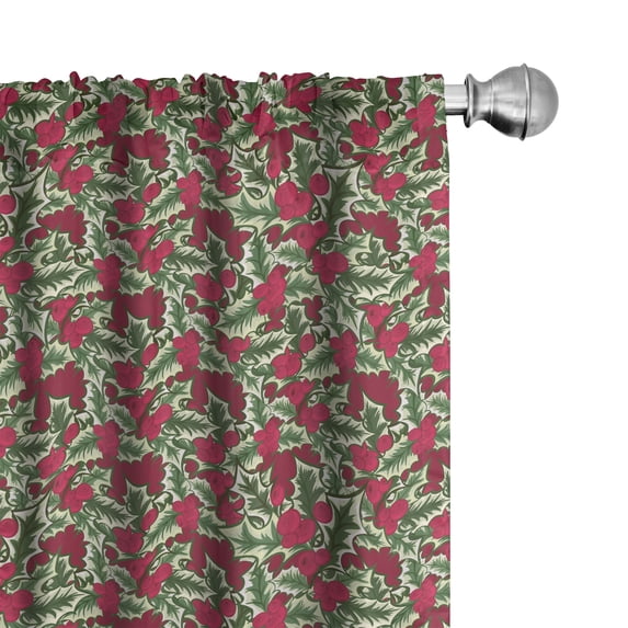 Ambesonne Floral 4-Panel Curtains, Christmas Flower Bouquet, 56"x95", Vermilion Green