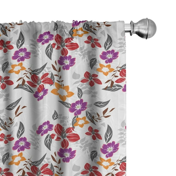 Ambesonne Floral 4-Panel Curtains, Classic Flowers Farmhouse, 56"x95", Dark Pink Purple and Grey