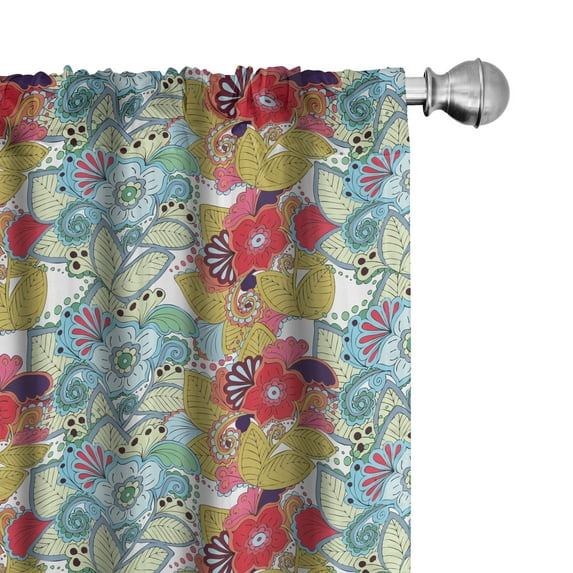 Ambesonne Floral Window Curtains, Colorful Blossoms and Leaves, Each 28" W x 63" L, Pale Teal and Dark Coral