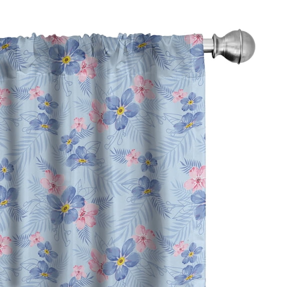 Ambesonne Floral Window Curtains, Colorful Flowers Exotic Leaf, Each 28" W x 84" L, Soft Pink Dark Ceil Blue