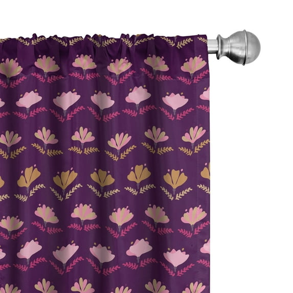 Ambesonne Floral Window Curtains, Colorful Flowers Nature Art, Each 28" W x 63" L, Pale Brown Dark Purple