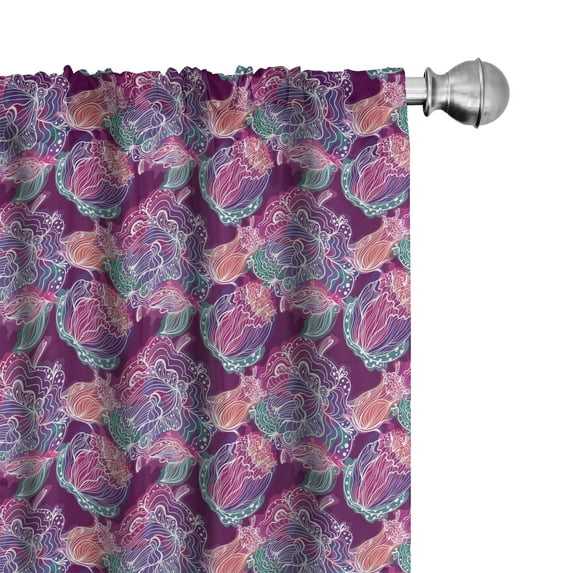 Ambesonne Floral 4-Panel Curtains, Colorful Peonies, 56"x84", Plum Multicolor