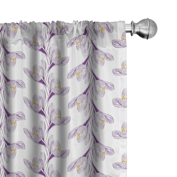 Ambesonne Floral Window Curtains, Crocus Flower Sketch Art, Each 28" W x 84" L, Eggplant Mustard White