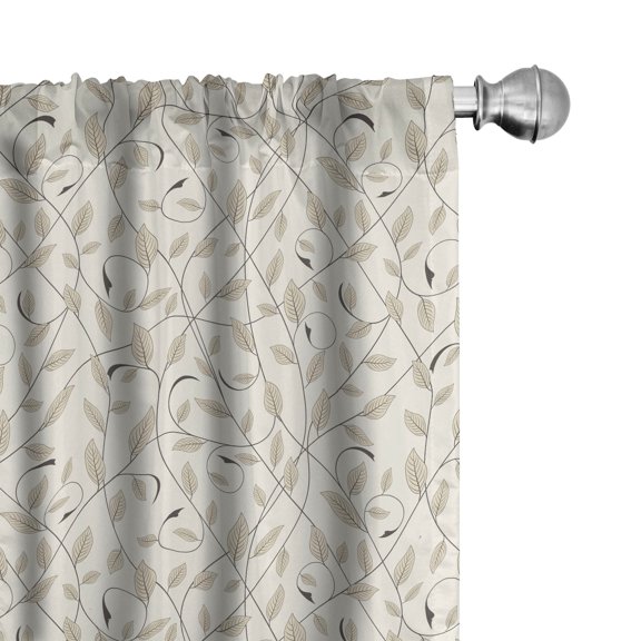 Ambesonne Floral Window Curtains, Curling Branches Stripes, Each 28" W x 95" L, Eggshell Pale Sepia