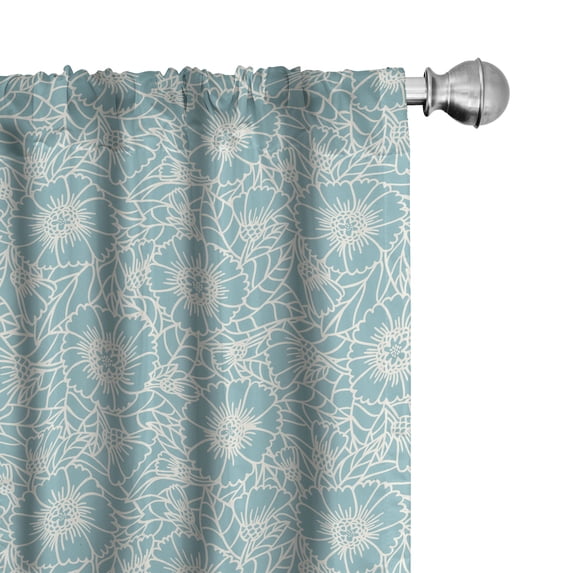 Ambesonne Floral Window Curtains, Daisy Blooms Outline Doodle, Each 28" W x 95" L, Pale Blue Off White