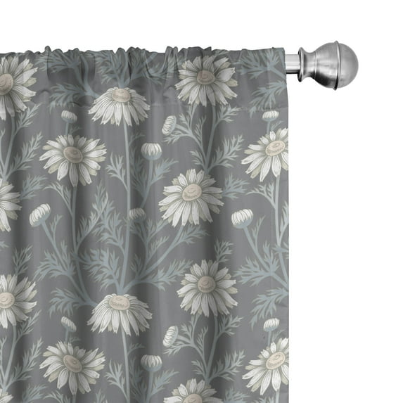 Ambesonne Floral Window Curtains, Daisy Petals Gardening, Each 28" W x 84" L, Grey Coconut Sage Green