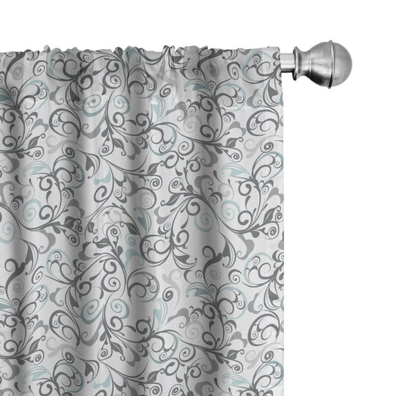 Ambesonne Floral Window Curtains, Damask Antique Curls, Each 28" W x 63" L, Grey Pale Blue White