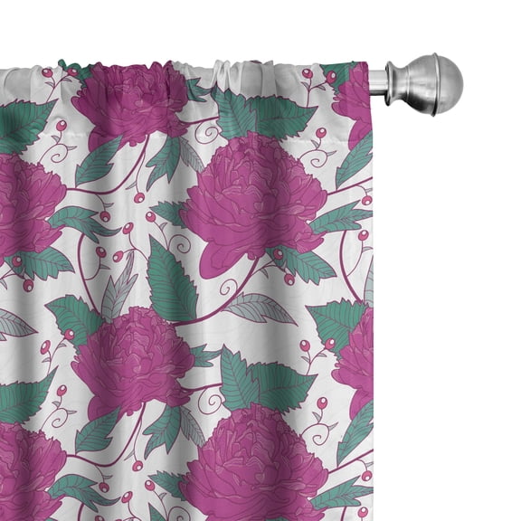 Ambesonne Floral 4-Panel Curtains, Detailed Flower Twig Berries, 56"x63", Purple and Jade Green