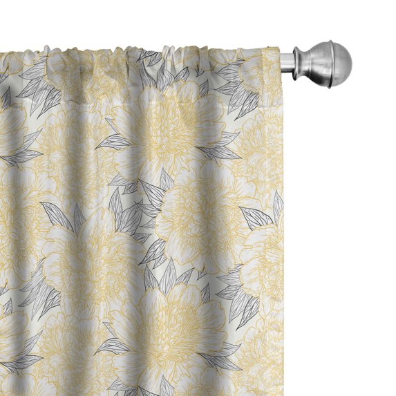 Ambesonne Floral 4-Panel Curtains, Detailed Sketch Peony Flower, 56"x95", Mustard Charcoal Grey