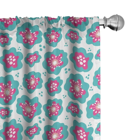 Ambesonne Floral Window Curtains, Digital Water Flower Orchid, Each 28" W x 63" L, White Dark Seafoam and Pink
