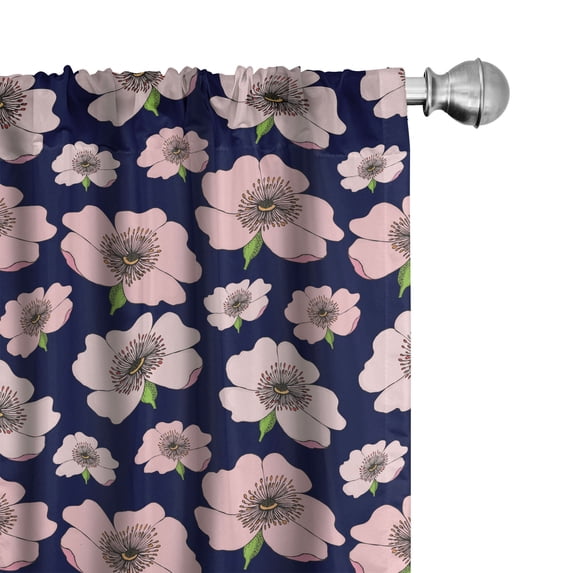 Ambesonne Floral Window Curtains, Dog Rose Pastel Pink Flower, Each 28" W x 84" L, Rose Lime Green Indigo