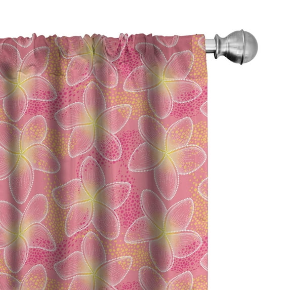 Ambesonne Floral Window Curtains, Dotted Plumeria Frangipani, Each 28" W x 84" L, Pink Yellow White