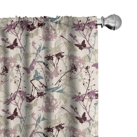 Ambesonne Floral Window Curtains, Dragonfly Butterfly, Each 28" W x 95" L, Teal Beige Mauve