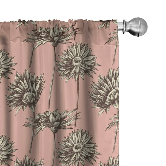 Ambesonne Floral Window Curtains, Dramatic Pink Gerbera Flower, Each 28" W x 63" L, Dark Brown Blush