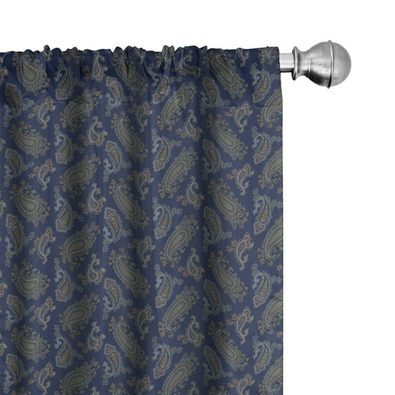 Ambesonne Floral Window Curtains, Droplet Motif Illustration, Each 28" W x 84" L, Dark Blue Green